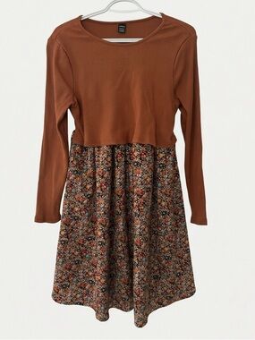NWOT SHEIN Rust Floral Long Sleeve Dress, Nursing/ Breastfeeding, Maternity